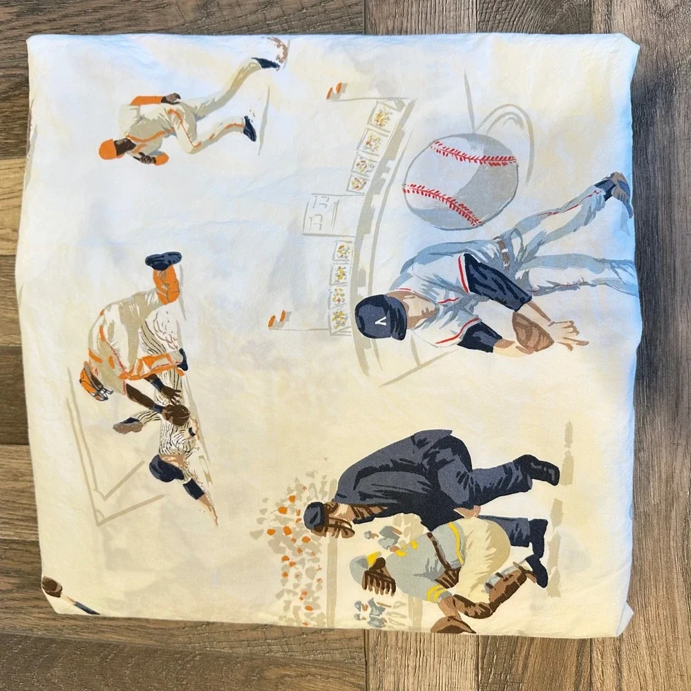 Pottery Barn Kids Twin Baseball Duvet Cover and Flat Sheet Organic Cotton Grey